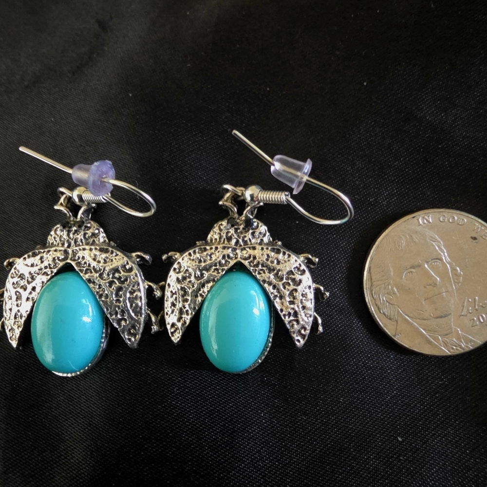 Turquoise and Silver Leaf Earrings - Picture 2 of 3